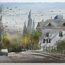 Mon projet du cours : Création de paysages contemporains à l'aquarelle. Fine Arts, and Watercolor Painting project by caroguizou - 06.08.2022