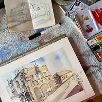 Mein Kursprojekt: Architektonische Zeichnung mit Aquarell und Tinte. Sketching, Drawing, Watercolor Painting, Architectural Illustration, Sketchbook & Ink Illustration project by slyyyykeeee - 05.07.2022