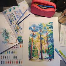 Mon projet du cours : Paysages : approche par le carnet de dessin et la couleur. Un progetto di Bozzetti, Creatività, Disegno a matita, Disegno e Sketchbook di Lucie Girod - 17.06.2022