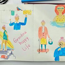 Grandma happy life (project for course: Character Creation from Observational Drawings). Un projet de Illustration traditionnelle, Conception de personnages, Dessin , et Carnet de croquis de Yana Kiseleva - 19.06.2022