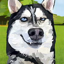 Caricature Drawing with Infinite Painter : Husky in the Park. Un projet de Illustration traditionnelle et Illustration numérique de Melon Saunders - 24.06.2022