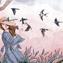 La Demoiselle et Hirondelles. Un progetto di Illustrazione tradizionale, Illustrazione digitale, Pittura ad acquerello, Disegno di ritratti e Disegno digitale di Bruno Teodoro Guedes - 29.06.2022