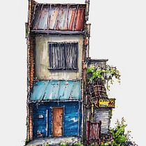 My project for course : Expressive Architectural Sketching with Colored Markers / Picture inspired by Retrog19, Yosshytown and Kozoan. Sketching, Drawing, Architectural Illustration, Sketchbook & Ink Illustration project by Poch Boonwirut - 06.22.2022