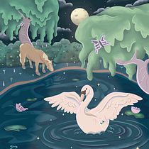 Whimsical Swan Lake Scene. Un projet de Illustration traditionnelle, Illustration numérique et Illustration naturaliste de Stephany Collins - 05.07.2022