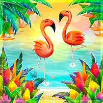Tropical flamingos . Digital Illustration, and Traditional illustration project by Saskia - 07.04.2022
