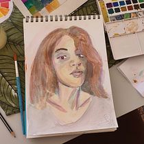 Meu projeto do curso: Retrato artístico em aquarela. Fine Arts, Painting, Watercolor Painting, and Portrait Drawing project by thatamoony - 07.05.2022