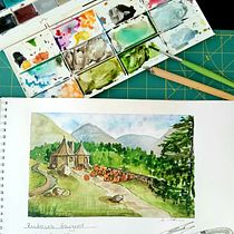 My project for course: Watercolor Travel Journal. Traditional illustration, Watercolor Painting, Architectural Illustration, and Sketchbook project by Krisztina Kovács - 07.14.2022