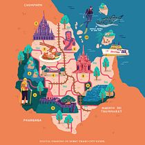 Surat Thani City Guide . Un progetto di Illustrazione tradizionale, Infografica, Disegno, Illustrazione digitale e Pittura digitale di Nana Srisuwan - 15.07.2022