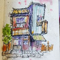 Mon projet du cours : Esquisses d'architecture expressives à l'aquarelle. Architectural Illustration, Sketchbook, and Watercolor Painting project by david_116442 - 07.16.2022