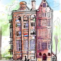 Amsterdam buildings.  My project for course: Expressive Architectural Sketching with Colored Markers. Sketching, Drawing, Architectural Illustration, Sketchbook & Ink Illustration project by hisaruki - 07.15.2022