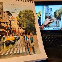 My project for course: Urban Landscapes in Watercolor. Projekt z dziedziny  Sztuki piękne, Malowanie akwarelą,  R i sunek architektoniczn użytkownika Oxana Casu - 17.07.2022