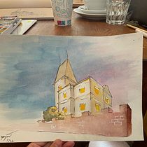 Prague House at Night. Sketching, Drawing, Watercolor Painting, Architectural Illustration, Sketchbook & Ink Illustration project by aya_maguire - 07.19.2022