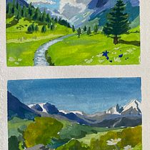 My project for course: Painting Atmospheric Landscapes with Gouache. Traditional illustration, Painting, and Gouache Painting project by Estrella Vega - 07.19.2022