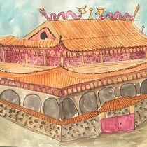 Temple In The Skies. Sketching, Drawing, Watercolor Painting, Architectural Illustration, Sketchbook & Ink Illustration project by Patty Habegger - 07.18.2022