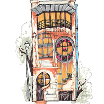 My project for course: Expressive Architectural Sketching with Colored Markers. Sketching, Drawing, Architectural Illustration, Sketchbook & Ink Illustration project by Cécile Dhaussy - 07.22.2022