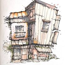 My project for course: Expressive Architectural Sketching with Colored Markers. Sketching, Drawing, Architectural Illustration, Sketchbook & Ink Illustration project by pixelmir - 07.23.2022