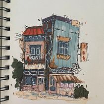 Mijn project van de cursus: Creëer expressieve architecturale schetsen met kleurstiften. Sketching, Drawing, Architectural Illustration, Sketchbook & Ink Illustration project by marleen_e_albers - 07.25.2022