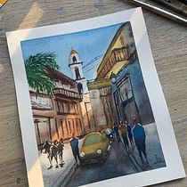 La Bodeguita del Medio, Cuba. Projekt z dziedziny  Sztuki piękne, Malowanie akwarelą,  R i sunek architektoniczn użytkownika fiorella_ortecho - 27.07.2022