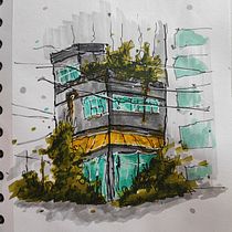 My project for course: Expressive Architectural Sketching with Colored Markers. Sketching, Drawing, Architectural Illustration, Sketchbook & Ink Illustration project by alyaqinalmu - 07.29.2022