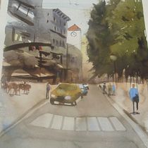 My project for course: Urban Landscapes in Watercolor. Projekt z dziedziny  Sztuki piękne, Malowanie akwarelą,  R i sunek architektoniczn użytkownika Betty Mounce - 29.07.2022