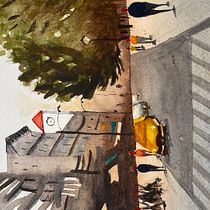 Mon projet du cours : Paysages urbains à l’aquarelle. Projekt z dziedziny  Sztuki piękne, Malowanie akwarelą,  R i sunek architektoniczn użytkownika amgrandjean - 31.07.2022
