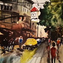 Mon projet du cours : Paysages urbains à l’aquarelle. Projekt z dziedziny  Sztuki piękne, Malowanie akwarelą,  R i sunek architektoniczn użytkownika Desislava Boschet - 01.08.2022