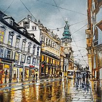My project for course: Introduction to Photorealism for Oil Painting " City After the Rain". Een project van  Beeldende kunst, Schilderij, Realistische tekening y  Olieverfschilderij van Lily Adamczyk - 29.07.2022