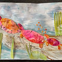 Turtles on a log. Un progetto di Illustrazione tradizionale, Bozzetti, Creatività, Disegno, Pittura ad acquerello e Sketchbook di Patricia Czichos - 08.08.2022