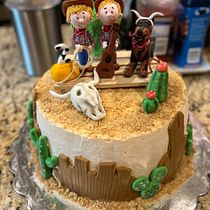 Mi proyecto del curso: Modelado de personajes con pasta de azúcar. Topper para la torta de cumple de mis mellizos. El tema del cumple fue de western cowboys "los terribles 2". Design, Design de personagens, e DIY projeto de gabyuzcategui2 - 08.08.2022