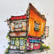 My project for course: Expressive Architectural Sketching with Colored Markers. Sketching, Drawing, Architectural Illustration, Sketchbook & Ink Illustration project by Kenneth Sørensen - 08.08.2022