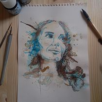 Mon projet du cours : Portrait expérimental à l'encre, à l'alcool et au thé. Artes plásticas, Pintura, Desenho e Ilustração com tinta projeto de amandine.escarguel - 11.08.2022