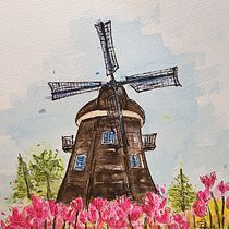 Windmill for Expressive Architectural Sketching with Colored Markers. Sketching, Drawing, Architectural Illustration, Sketchbook & Ink Illustration project by 4boyssss - 08.12.2022
