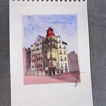 Sombrero de copa rojo. Sketching, Drawing, Watercolor Painting, Architectural Illustration, Sketchbook & Ink Illustration project by anabelcasimiro6b - 08.16.2022