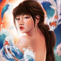 Koi girl. Traditional illustration, Drawing, Digital Illustration, Portrait Drawing, Digital Drawing, and Digital Painting project by María Ramos Vicente - 07.14.2021