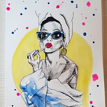 Il mio progetto del corso: Illustrazione con tecniche manuali di tratteggio e dripping. Character Design, Fine Arts, Painting, Watercolor Painting, Portrait Drawing, and Artistic Drawing project by laura.giacomi - 08.20.2022