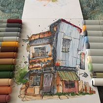 Mi proyecto del curso: Dibujo arquitectónico expresivo con marcadores de colores. Een project van  Schetsen,  Tekening,  Architecturale illustratie, Sketchbook y  Illustratie met inkt van Nataly Rojas Barros - 24.08.2022