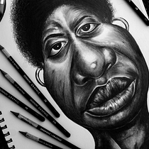 Mi proyecto del curso: Retrato en caricatura con grafito de Nina Simone. Traditional illustration, Drawing, and Portrait Drawing project by Gabriela Zamora - 08.25.2022