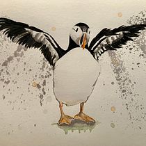 Mon projet du cours : Aquarelles naturalistes expressives avec du caractère - Macareux moine. Traditional illustration, Watercolor Painting, and Naturalistic Illustration project by Virginie Boivin - 08.17.2022