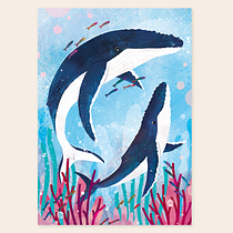 Postcard humpback whales. Digital Illustration, and Traditional illustration project by Tessa Aaij - 08.25.2022