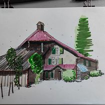 Mon projet du cours : Esquisses d'architecture expressives aux feutres de couleur. Een project van  Schetsen,  Tekening,  Architecturale illustratie, Sketchbook y  Illustratie met inkt van Jean-Claude Allinger - 26.08.2022