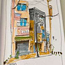 Mon projet du cours : Esquisses d'architecture expressives aux feutres de couleur. Een project van  Schetsen,  Tekening,  Architecturale illustratie, Sketchbook y  Illustratie met inkt van Muriel Meynlé - 19.08.2022