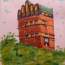 Mein Kursprojekt: Expressive Architekturskizzen mit Markern - Hochzeitsturm Darmstadt. Sketching, Drawing, Architectural Illustration, Sketchbook & Ink Illustration project by Claudia Horntrich - 08.28.2022