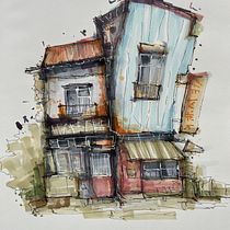 My project for course: Expressive Architectural Sketching with Colored Markers. Sketching, Drawing, Architectural Illustration, Sketchbook & Ink Illustration project by Evgenia Kondratyuk - 09.03.2022