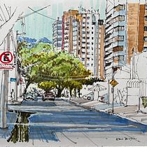 Uma Esquina de São Paulo. Een project van  Ontwerp, Traditionele illustratie,  Schetsen,  Architecturale illustratie y Sketchbook van Eduardo Busin Fernandes - 30.08.2022