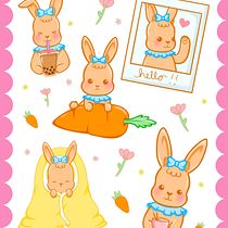 Lucky: the sleepy bunny - Sticker Sheet. Un proyecto de Ilustración tradicional, Diseño de personajes y Manga de Catalina González - 12.09.2022