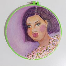 Meu projeto do curso: Criação de retratos bordados com aquarela. Painting, Watercolor Painting, Embroider, and Textile Design project by MarArtesOficial - 11.22.2022