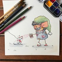 My project for course: Expressive Character Design with Watercolor & Dip Pen (The mean dwarf). Un progetto di Illustrazione tradizionale, Character design, Pittura, Bozzetti, Disegno, Pittura ad acquerello, Stor, telling, Disegno artistico, Illustrazione infantile e Narrativa di barbora.koryntova - 19.09.2022