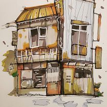 Mon projet du cours : Esquisses d'architecture expressives aux feutres de couleur. Sketching, Drawing, Architectural Illustration, Sketchbook & Ink Illustration project by the_mecanical_boy - 09.12.2022