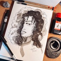 My project for course: Mindful Painting with India Ink. Traditional illustration, Fine Arts, Painting, Pencil Drawing, Portrait Drawing, Artistic Drawing & Ink Illustration project by Celina Rydén - 09.21.2022