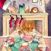 christmas_bunnies_tabbykatstudio_tammy_angelis_Animal Characters in Watercolor for Children’s Books. Traditional illustration, Fine Arts, Painting, Drawing, Watercolor Painting, Children's Illustration, and Narrative project by Tammy Angelis - 09.20.2022